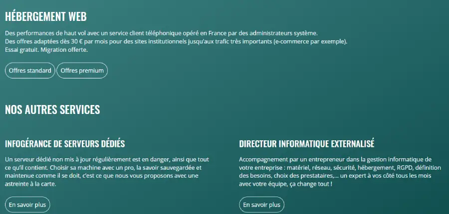 Pages hébergement et prestations avant refonte